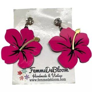 Hawaii Giant Hibiscus Pink Flower Earrings Femme De Bloom Large Acrylic Vintage